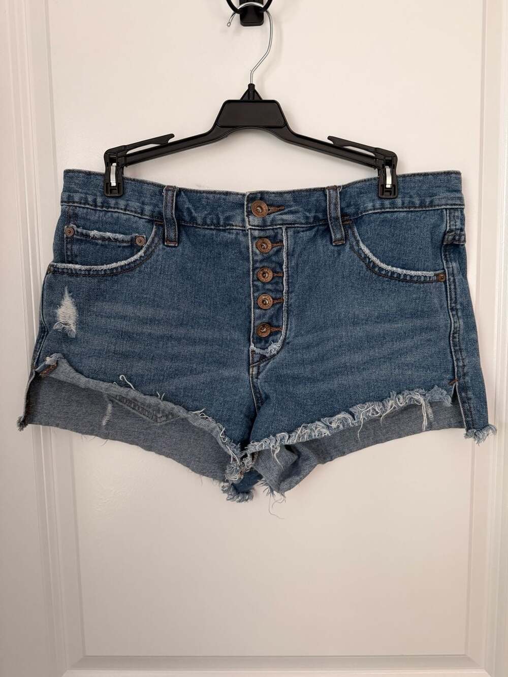 Free People Button Fly Raw Hem Denim Shorts Size 26